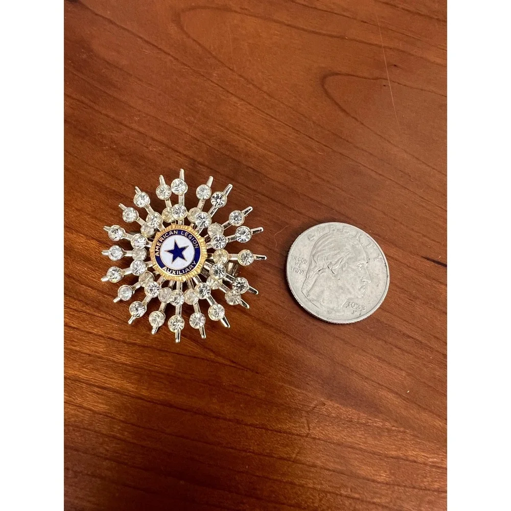 Vintage American Legion Auxiliary Starburst Rhinestone Brooch Pin Silver Tone